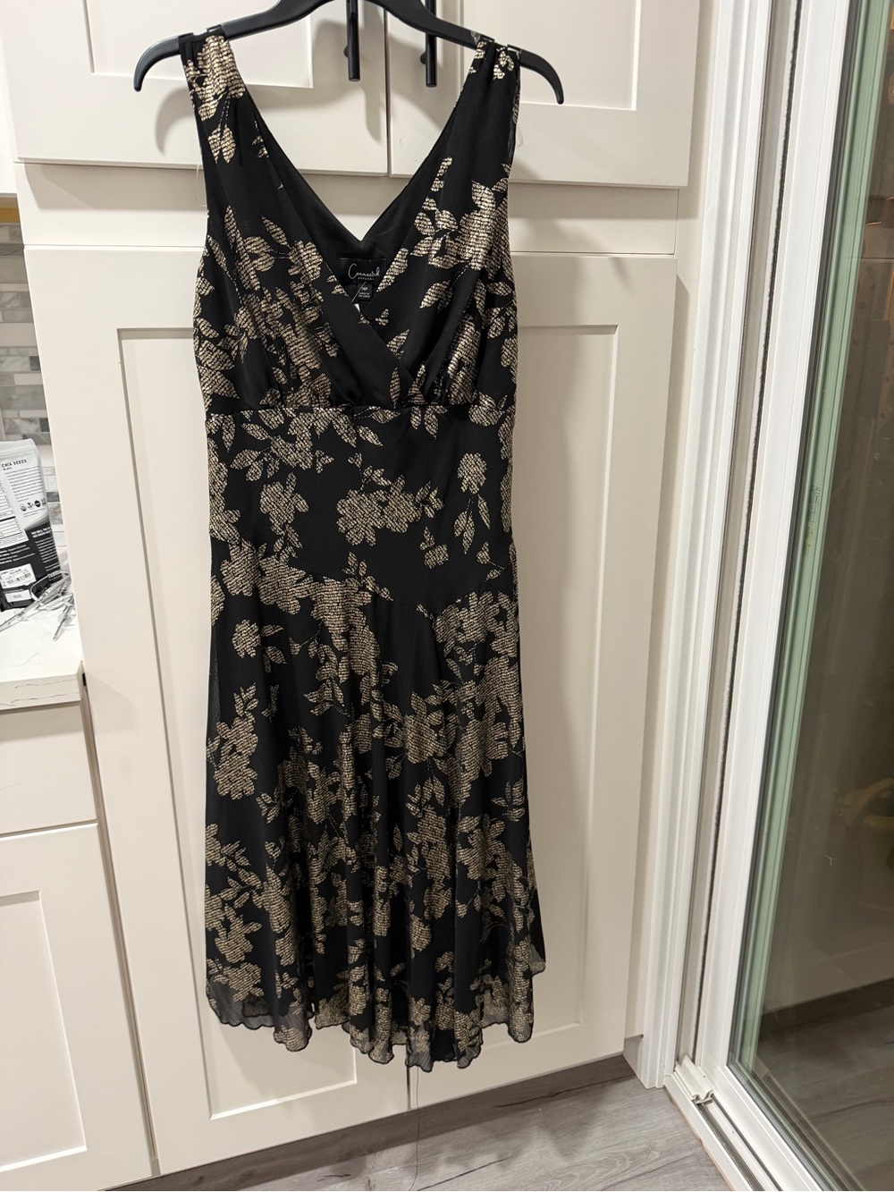 connected apparel Black and Gold Floral Midi Dress